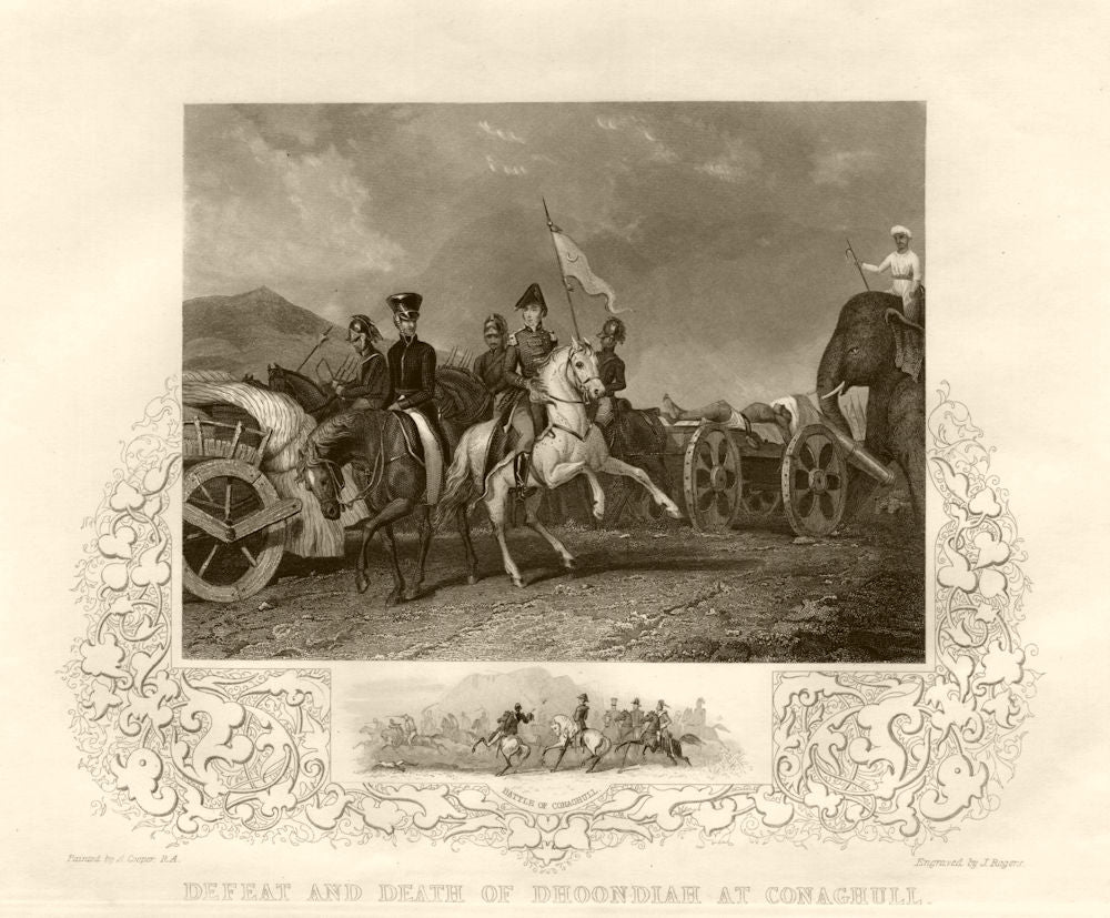 Death of Dhondia Wagh, Battle of Konagal or Conaghalli 1800. India. TALLIS c1855
